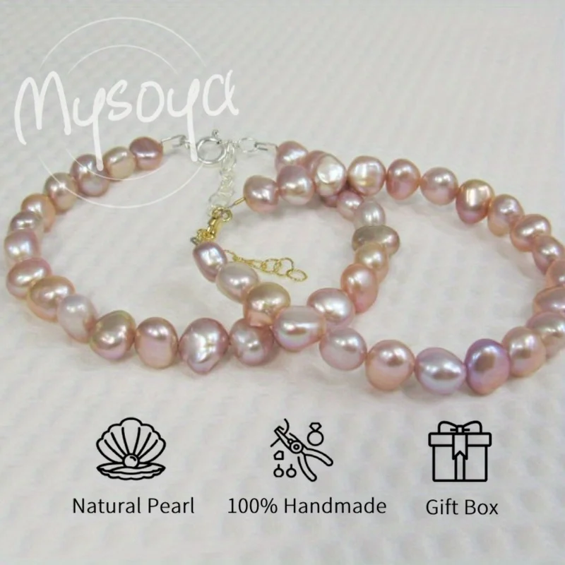 

MYSOYA 6-7mm Natural Pink Freshwater Pearl Bracelet For Women And Men With Gift Box Birthday Wedding Anniversary Jewelry Gift