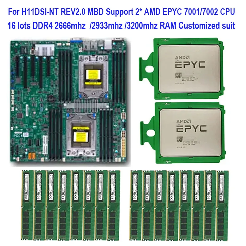 H11DSI-NT Rev 2.0 Motherboard + 2* EPYC 7F72 7F52 7D12 7H12 7742 7702 7702P 7662 7642 7552 7542 7532 7502 7502P CPU 64G DDR4 RAM