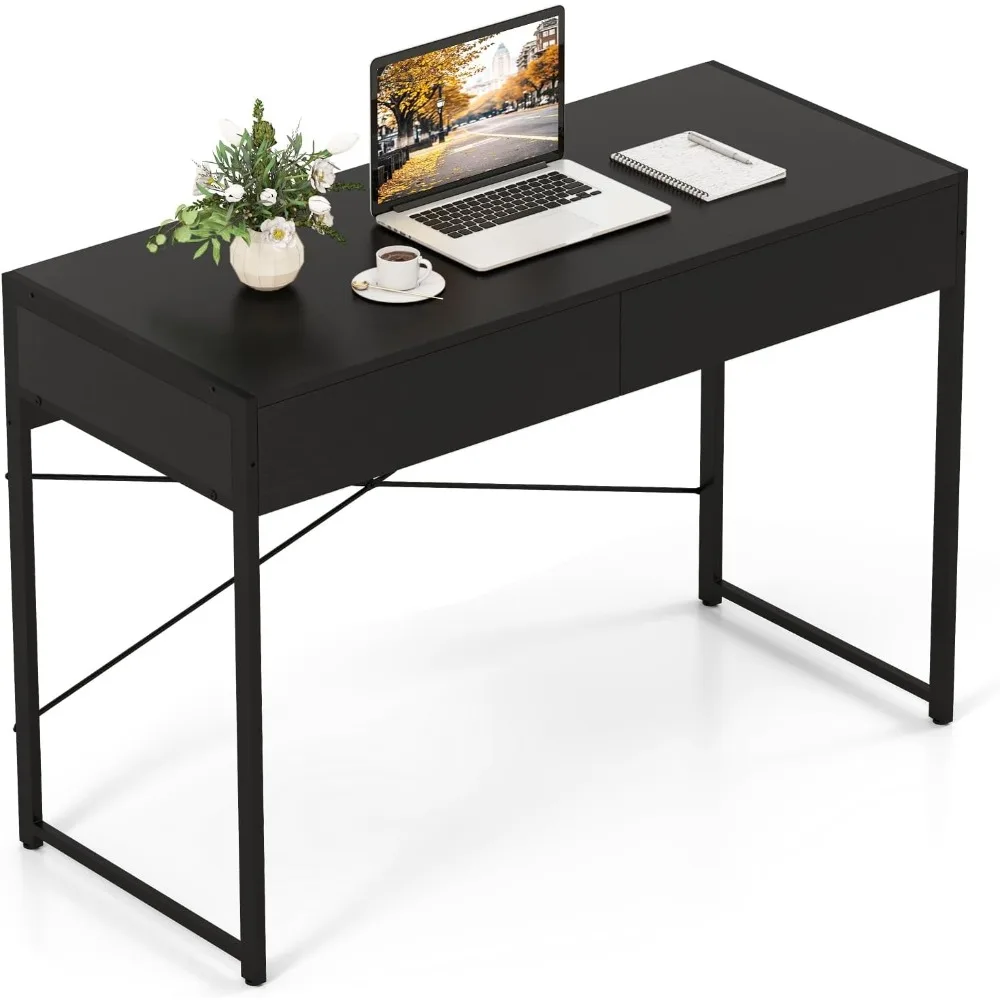 

Modern 2-Drawer Computer Desk, Home Office Desk w/Reinforced Heavy-Duty Metal Frame, Versatile Study Writing Desk w/Anti