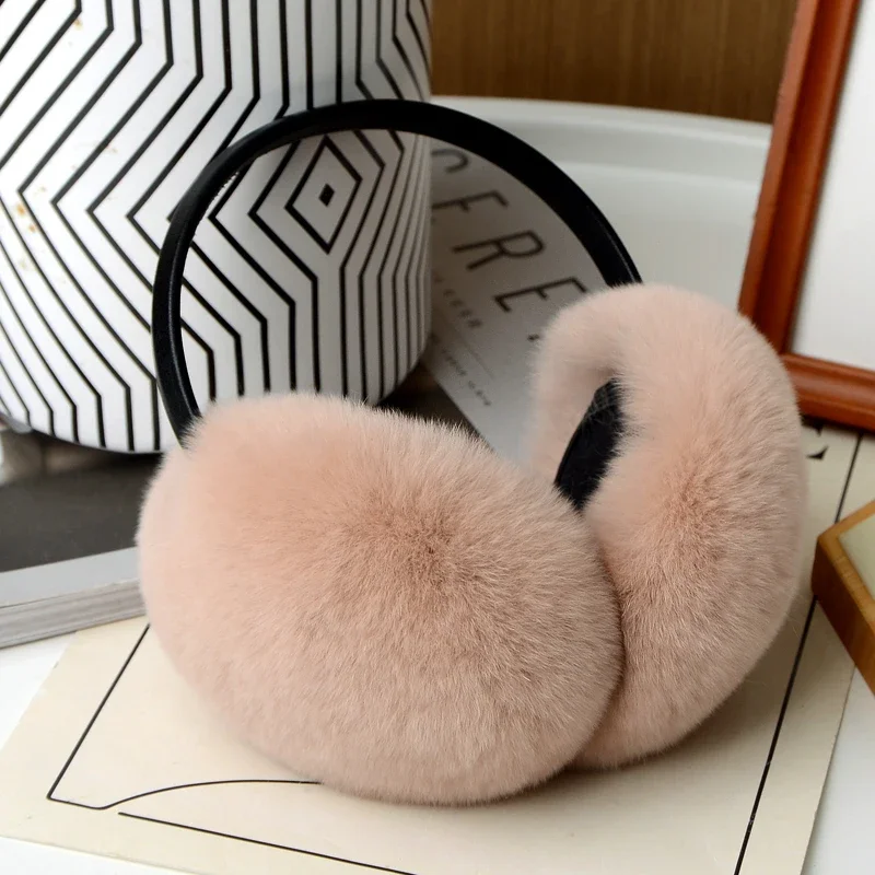 100% Natural Fur Ear Muffs for Women Winter Fur Headphones Soft