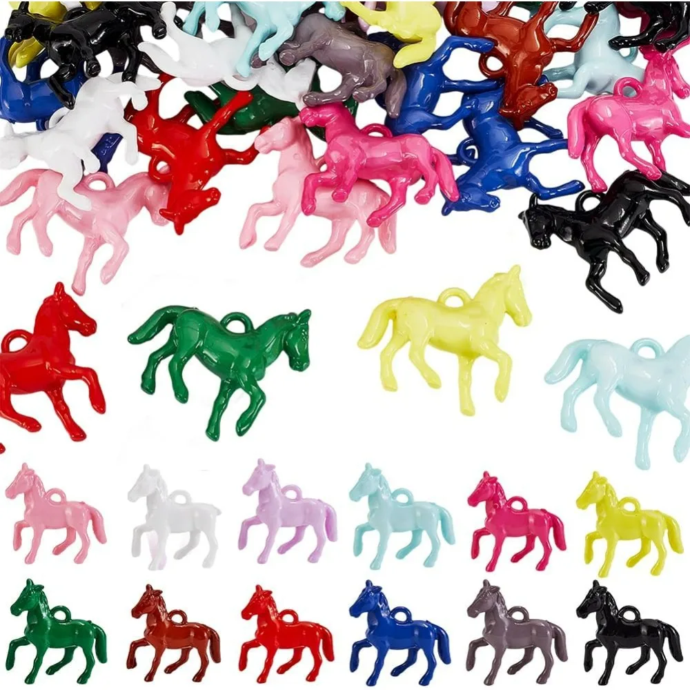 48 Uds. Colgantes acrílicos opacos, 12 colores, dijes de resina de animales de caballo pequeño, colgantes de caballo, kit de fabricación de cuentas artesanales coloridas