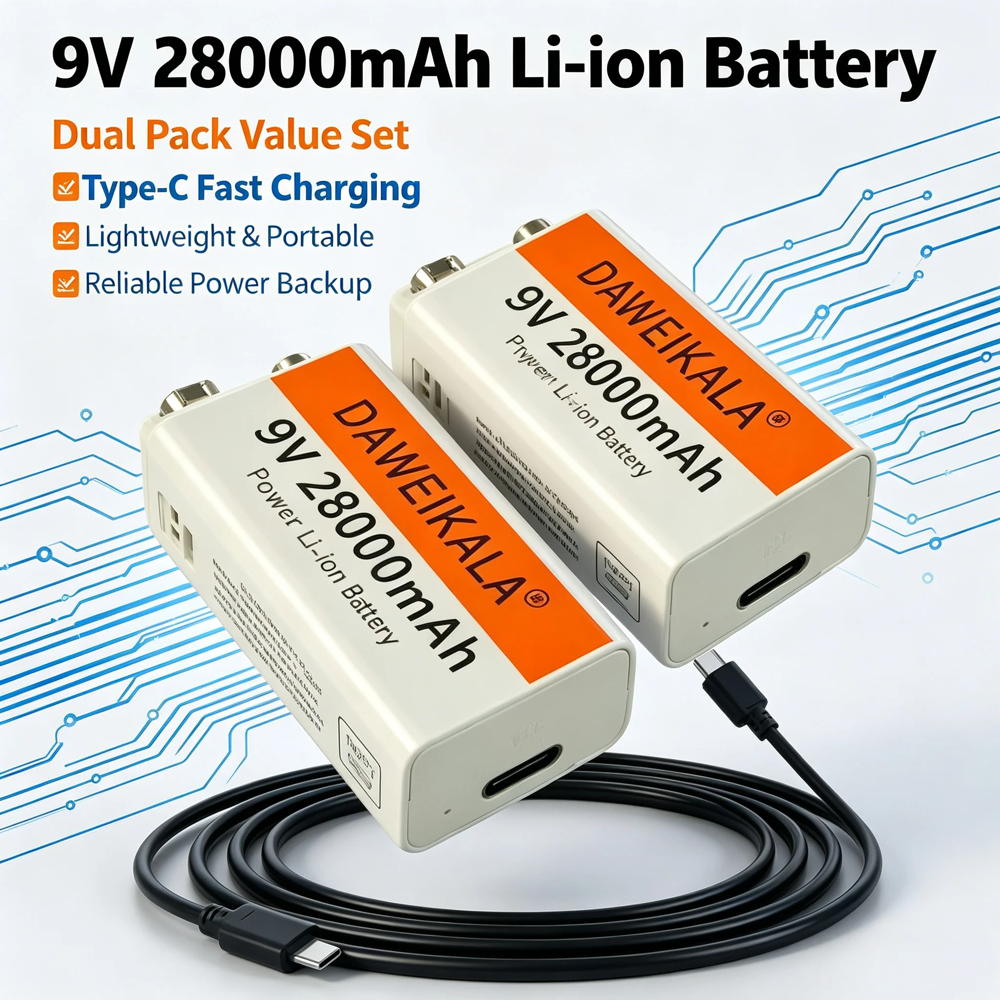 Akumulator litowy 9V 6F22, ładowany przez USB, o dużej pojemności 28000 mAh, akumulator litowo-jonowy 9 V do multimetru, bezprzewodowego mikrofonu i gitary.