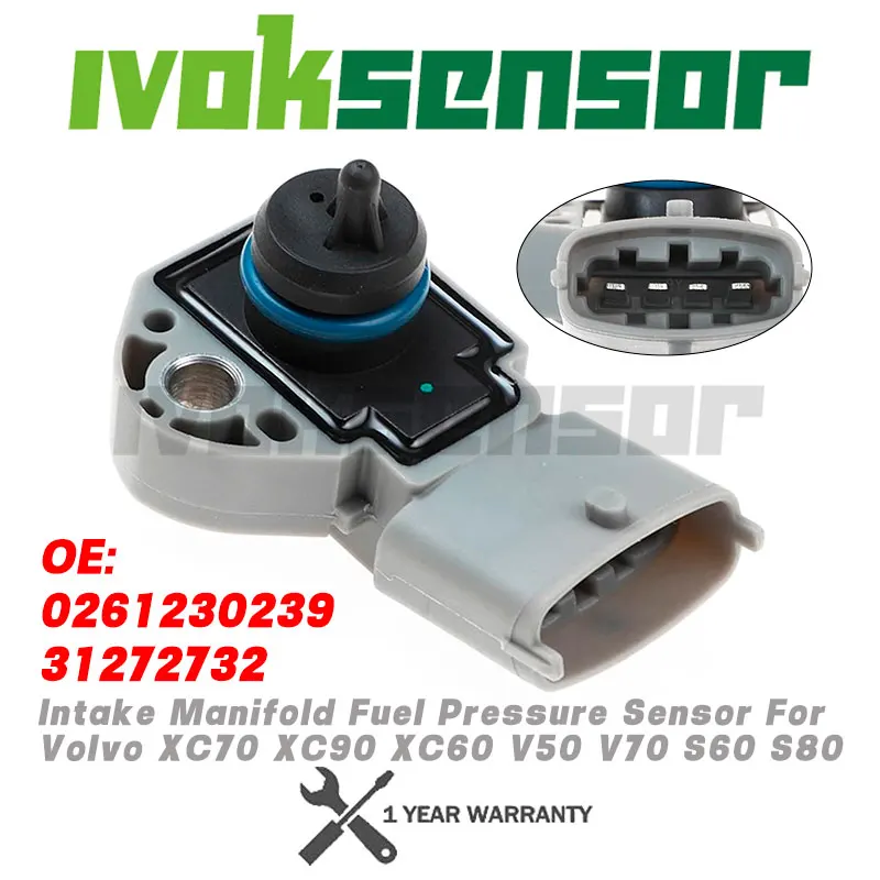 

Intake Manifold Fuel Pressure Sensor on Fuel Rail 0261230239 31272732 For Volvo XC60 XC70 XC90 V50 V70 S80 S60 2001-2012