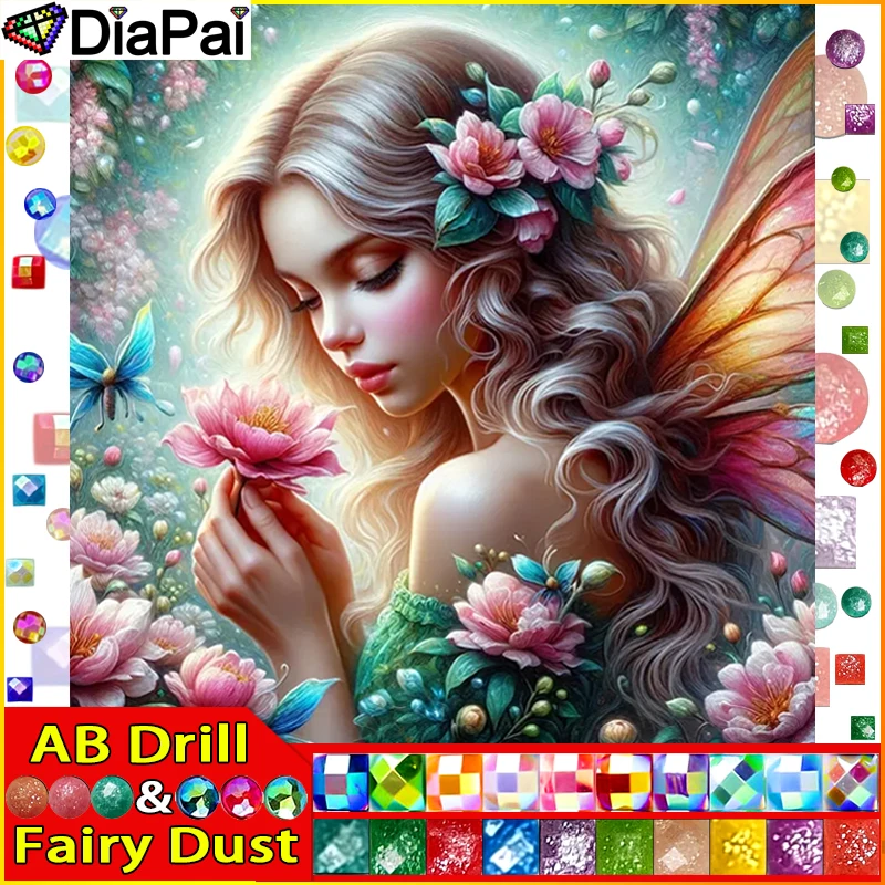 

DiaPai Fairy Dust AB Алмазная картина Полная квадратная/круглая дрель 5D DIY "Женщина Цветочные крылья" Алмазная вышивка Стразы Крест