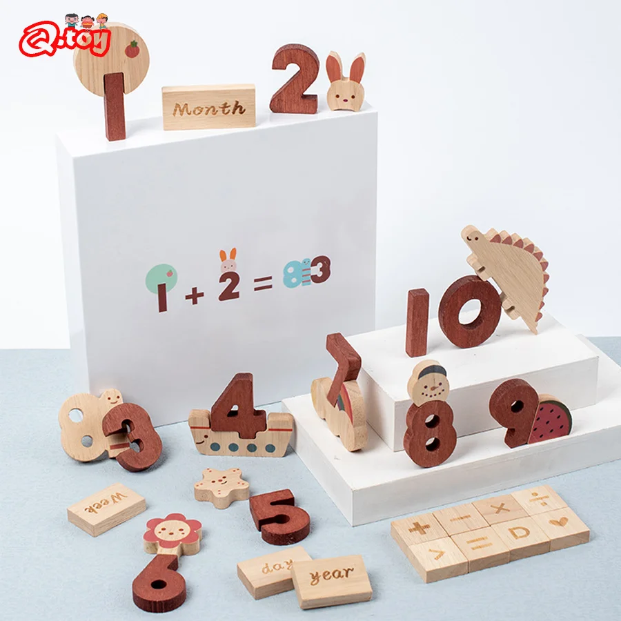 Wooden Building Block Children Eudcational Toys Cute Number Alphabet Cognition Early Learning Game Montessori Toys for Kids Gift