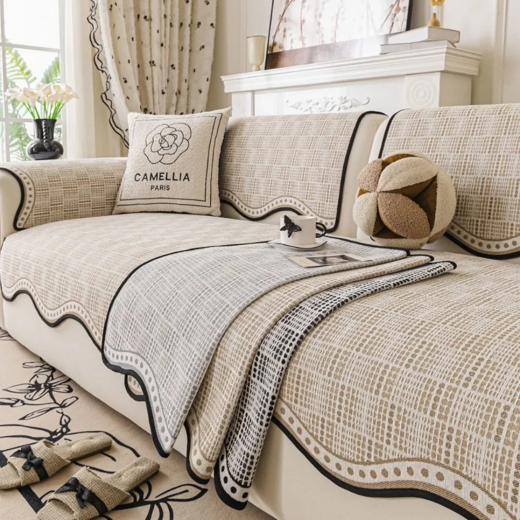 Non-slip Cotton and Linen Sofa Cushion Four Seasons New Living Room Sofa Cushion Senior Sense of Leather Sofa Cover Cloth