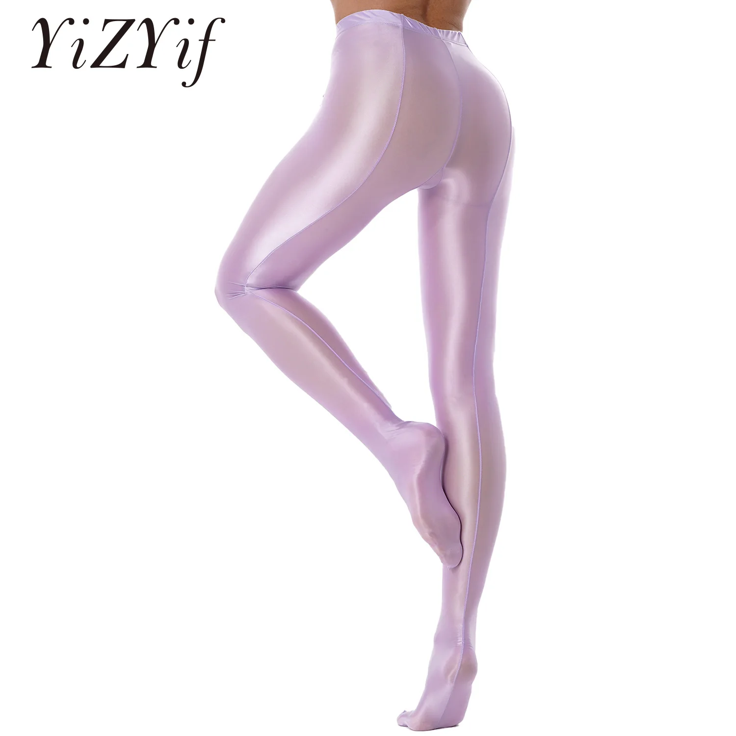 Women Shiny Glossy Pantyhose Pants With Sock Yoga Pant Dance Legging Sexy Tight Slim Elasticity Casual Ladies Base Trousers