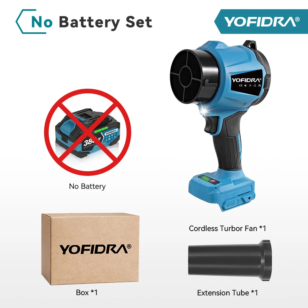 YOFIDRA 350 M/S 3000 W Borstelloze Elektrische Turbo Fan Blowers Draadloze Jet Fan Blad Sneeuw Blazen Gereedschap Voor Makita 18 V Batterij Pin