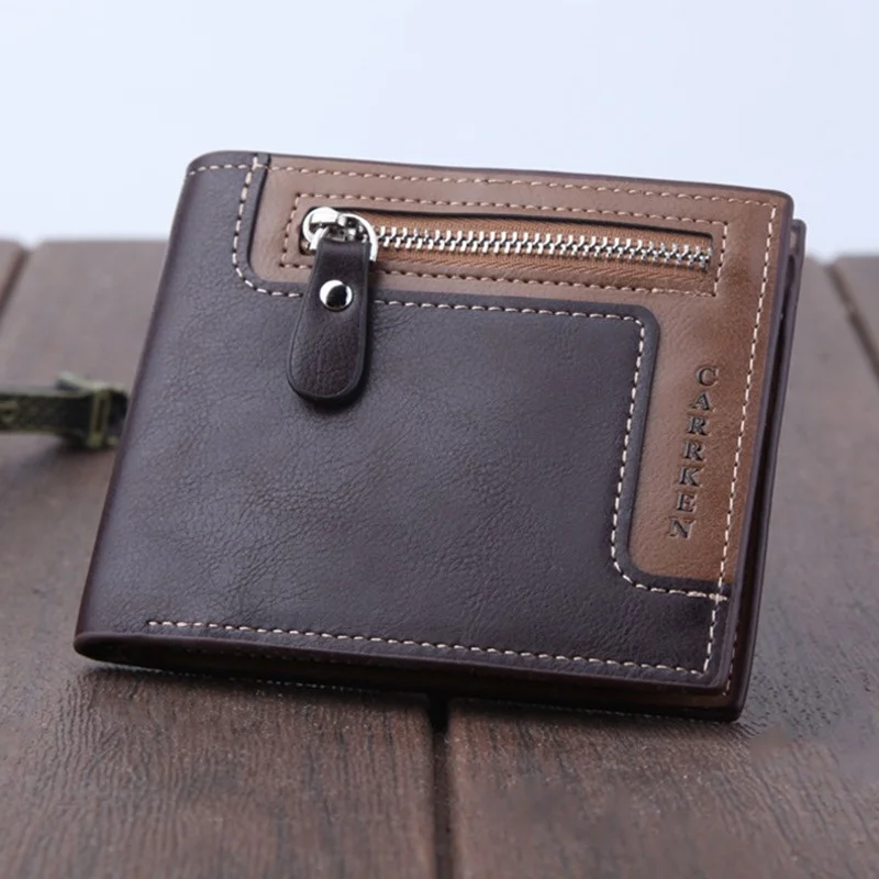 Retro Men's  Short Wallet  PU Leather Clutch Wallet Zipper Wallet Money Clip Credit Card Wallet Billfold Card Holder Notecase
