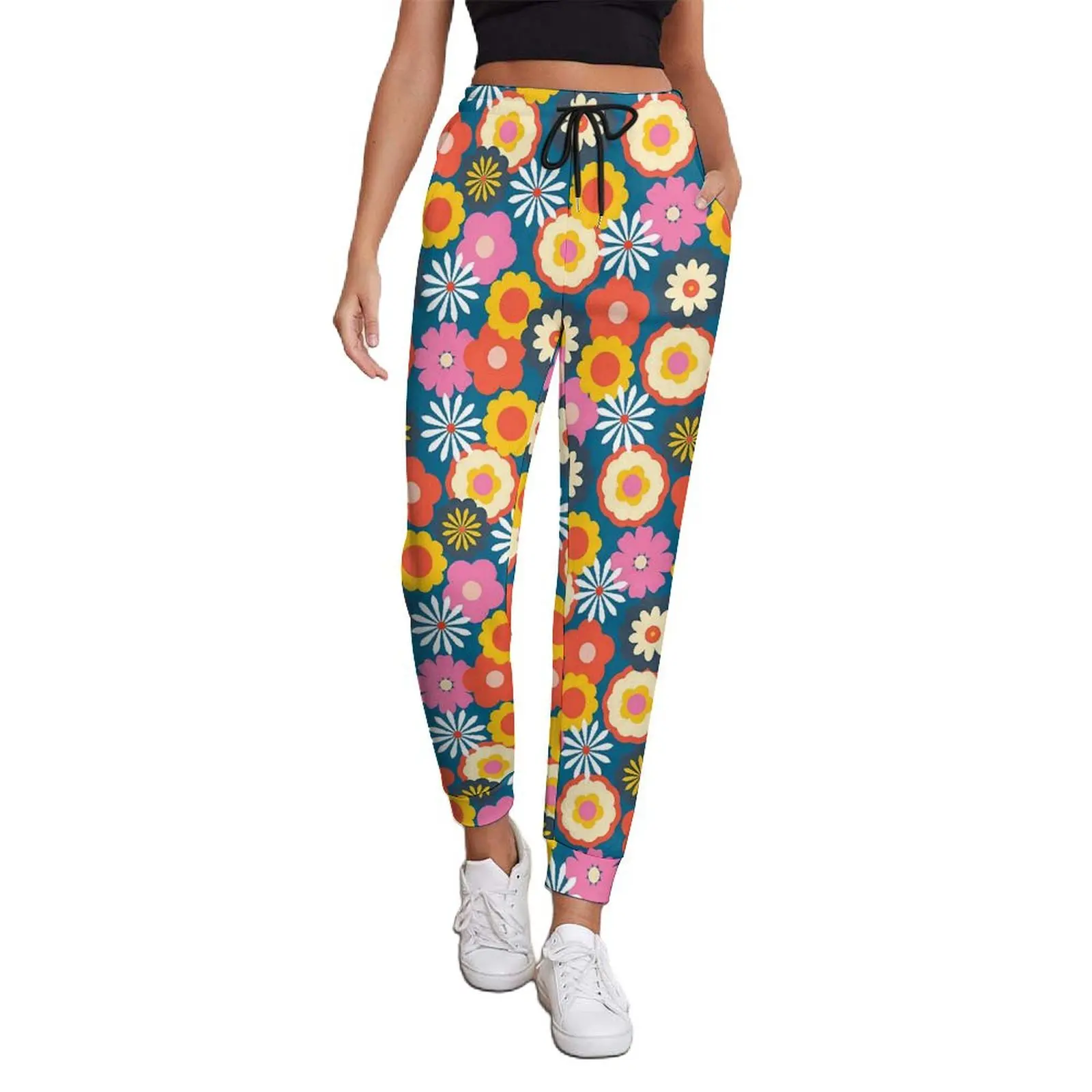 Retro Flower Power Baggy Pants Daisies Print Aesthetic Joggers Spring Women Casual Design Big Size Trousers Birthday Gift