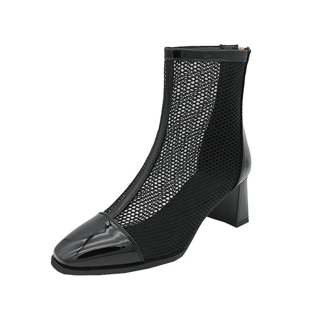 Botas de mujer a la moda, botas sexis de malla hasta la rodilla con cremallera trasera, tacones altos, zapatos de vestir de fiesta, talla súper grande 52 53 54 8089