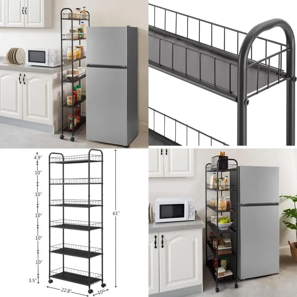 

6-Tier Rolling Cart with 6 Baskets for Kitchen, Bathroom, and Laundry Storage Solutions