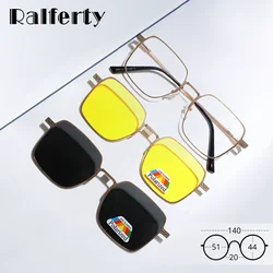 Ralferty 3 In 1 Clip On Sunglasses Women Men Polarized UV400 Magnetic Sunglass Male Eyeglass Frame Metal specs Anti Blue Glasses
