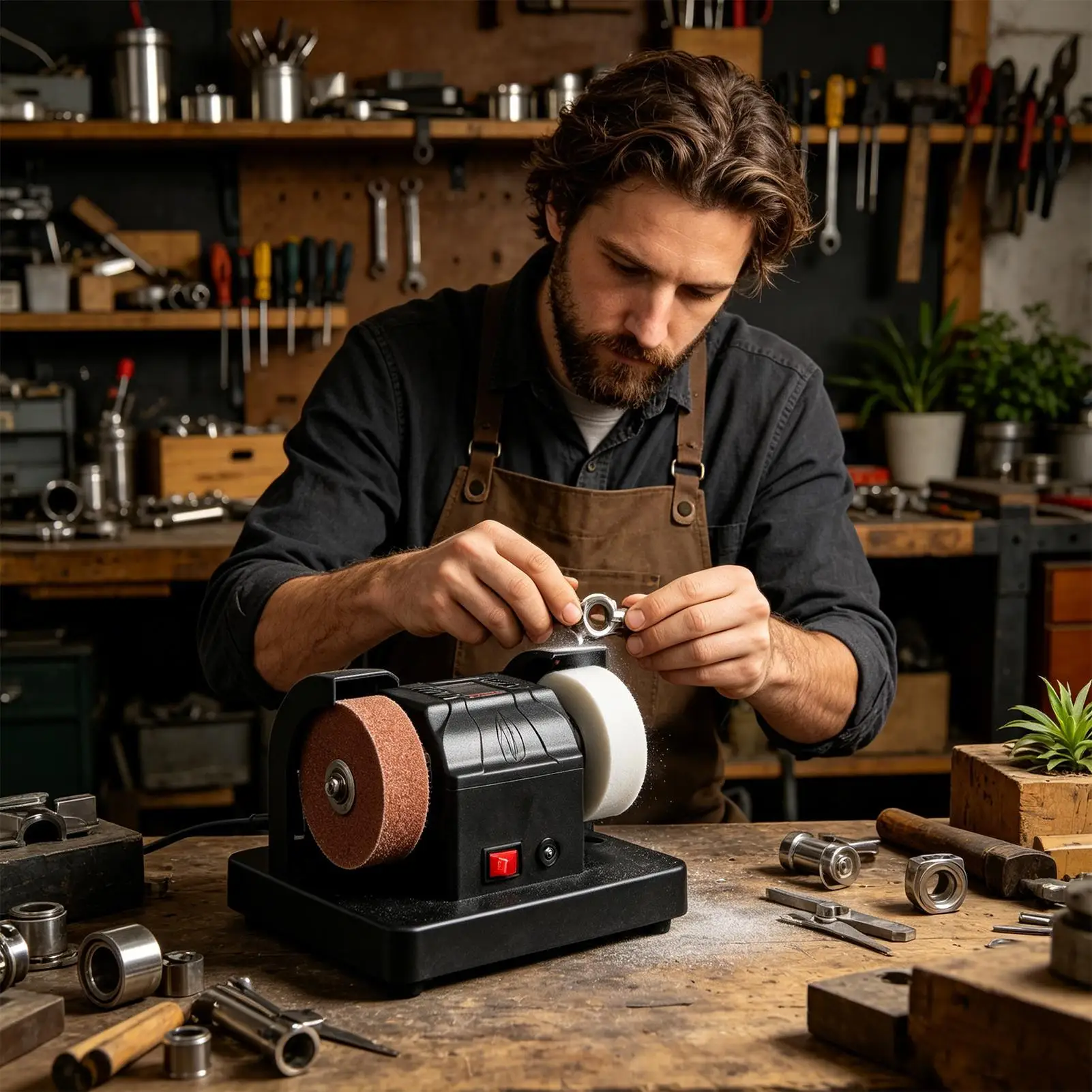 Bench Grinder Small Grinding Polishing Sharpener Bench Grinder Metal Sanding Machine For Cutter Making Wood Metalworking Jewelry