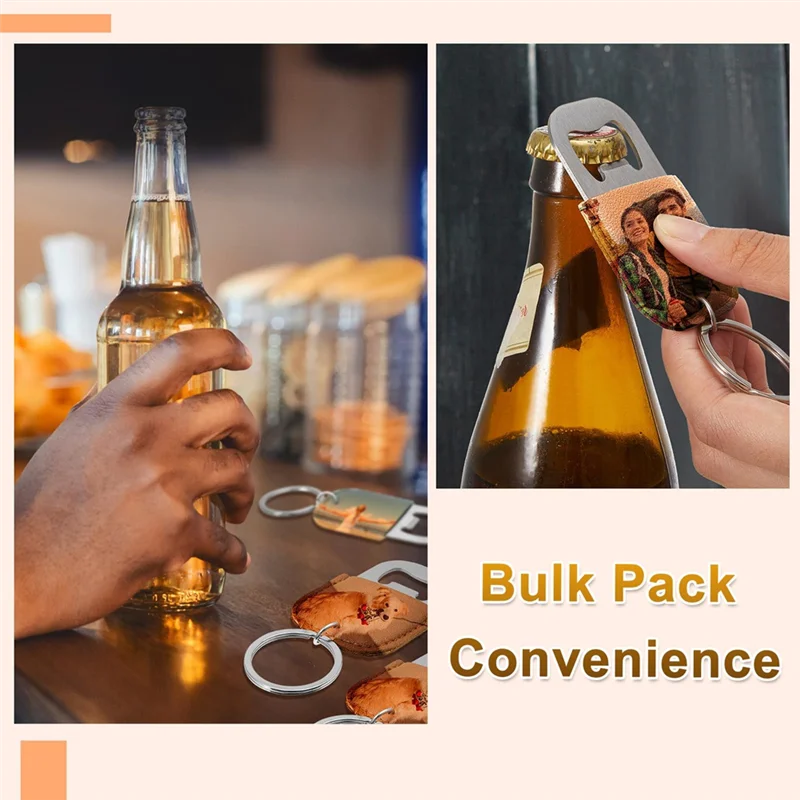 ABVJ-Set Of 36 PU Leather Dye Sublimation Keychains, Steel Beer Bottle Opener Included, Perfect For Gifts