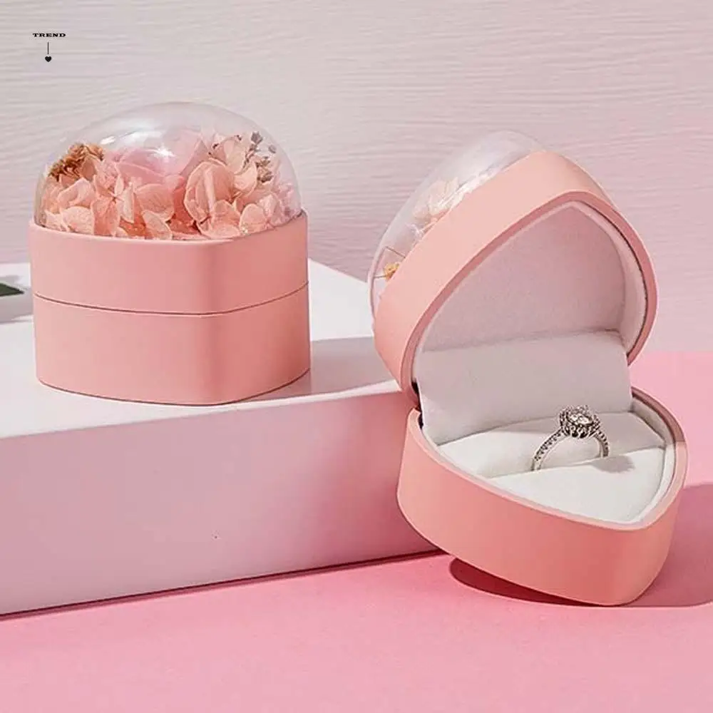 

Composite Paper Heart Ring Box Rose Three-dimensional Ring Display Case Solid Color Earring Storage Jewelry Organizer Party