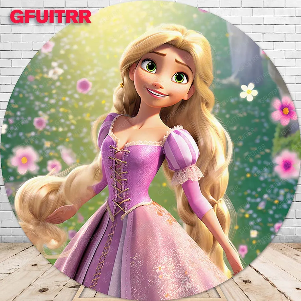 Princess Rapunzel Round Backdrop Tangled Girl Birthday Party Decoration Photography Background Cover Flower Baby Shower Prop