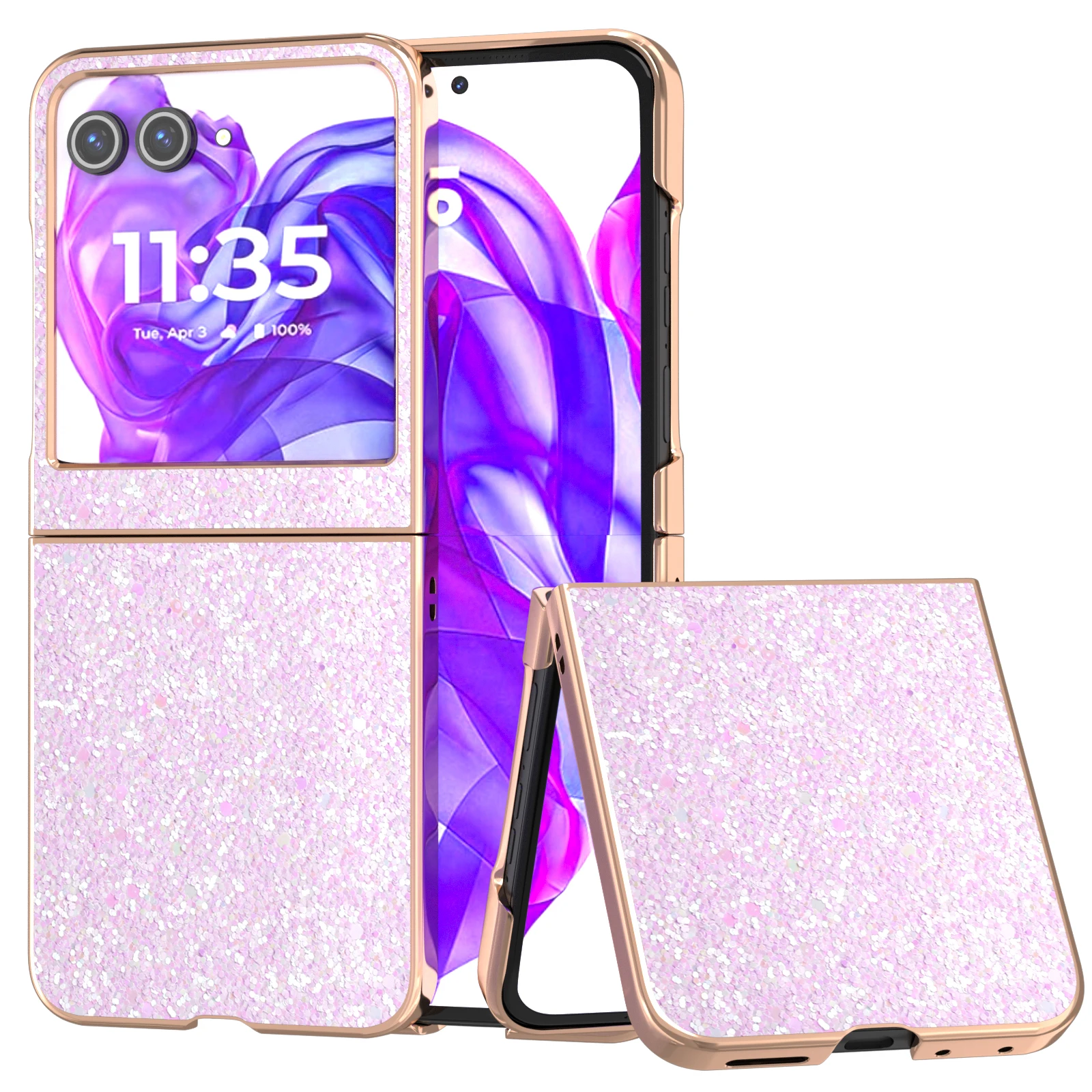 

Fashion Plated PU Leather Skin Phone Case For Motorola Moto Razr 50 Protective Hard Shell Back Cover Shiny pink Pattern