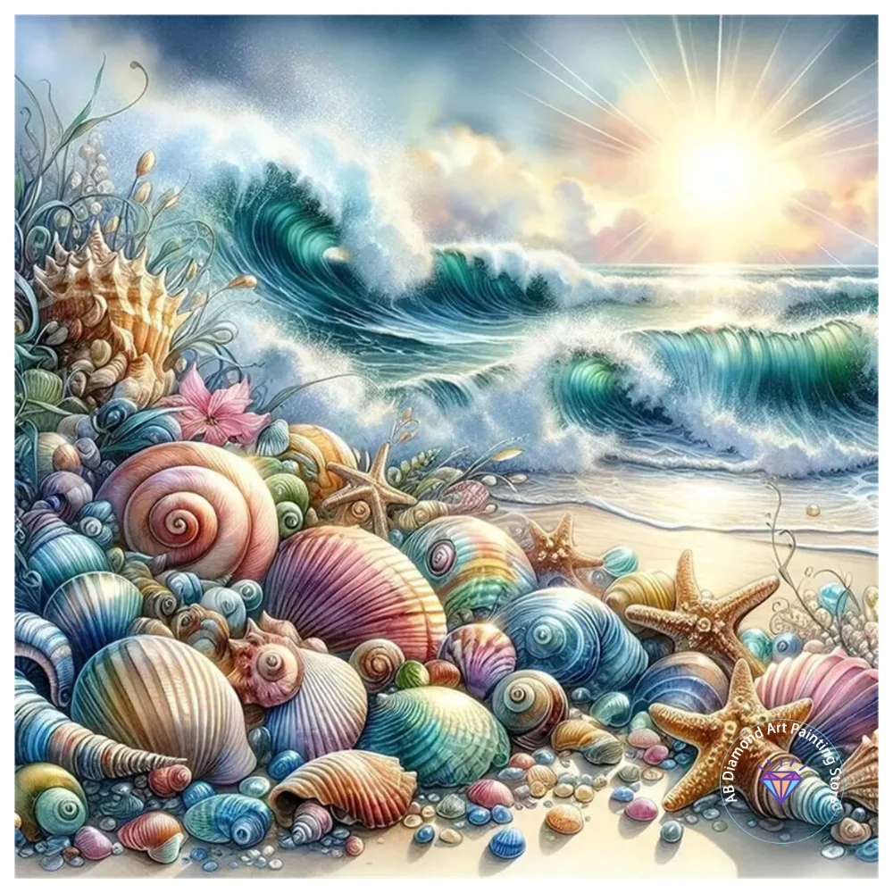 

Shell Conch Landscape AB Diamond Painting Kit Square Round Diamond 5D DIY Seaside Mosaic Handmade Art Exquisite Gift Home Decor