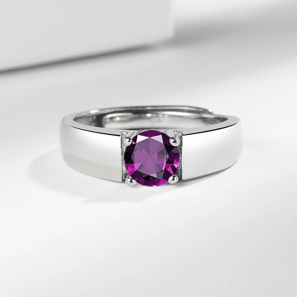 925 Sterling Silber Moissanit Herrenring Runder Schliff Edelstein Verstellbarer Offener Ring für Männer Hochzeit Verlobung Schmuck