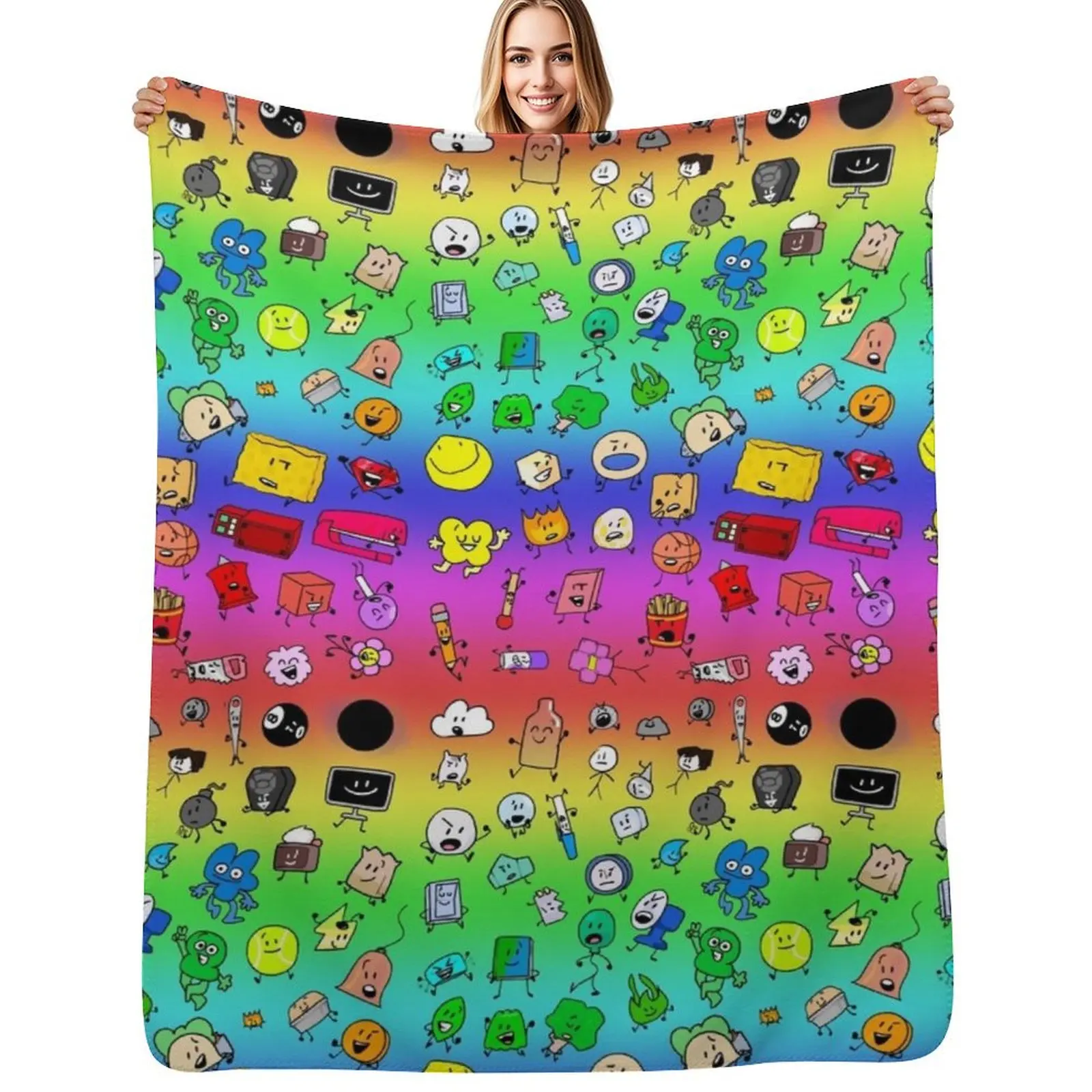 

BFDI All Characters (Rainbow) Throw Blanket All Season Lightweight Soft Blanket for Bed