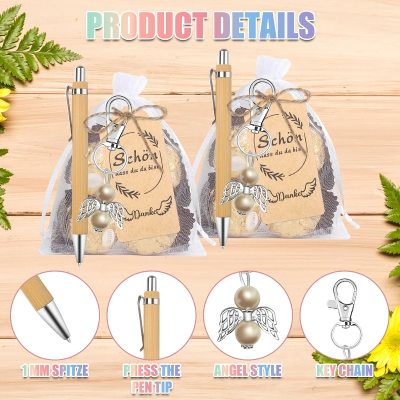25Pcs Angel Keychain and Ballpoint Pen Set Portable Writing Tool School Office Accessories for Wedding Baby best sale