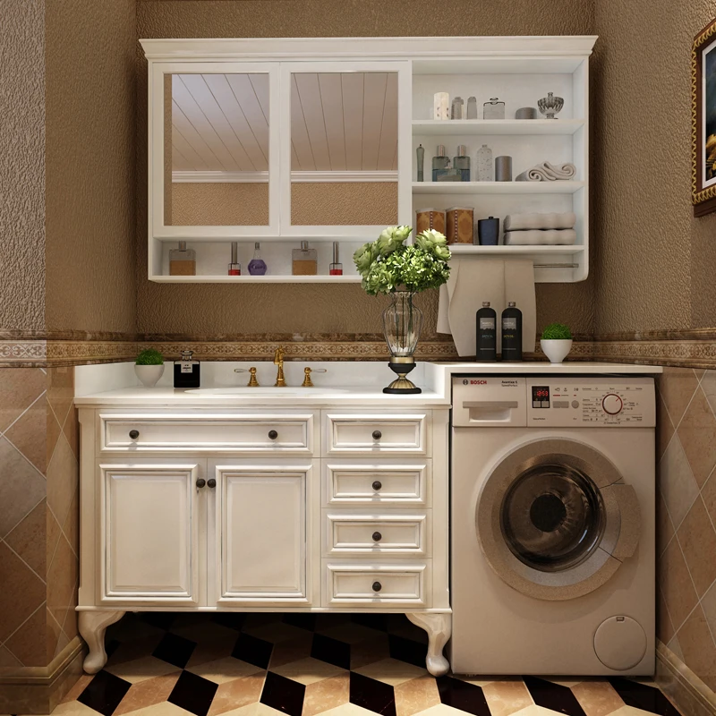 

Modern Solid Wood Drum Washing Machine Cabinet Balcony Washstand Hand Washing Bathroom Cabinet Bathroom Cabinet Mirror Cabinet