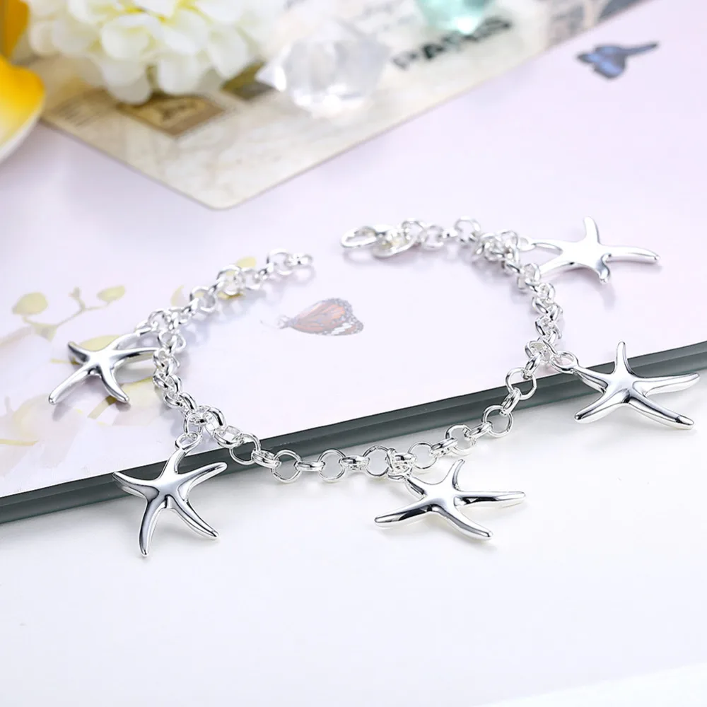 

Hot New 925 Sterling Silver Classic Starfish Chain Bracelets Women Wedding Party Wild Trend Christmas Gift Fashion Jewelry