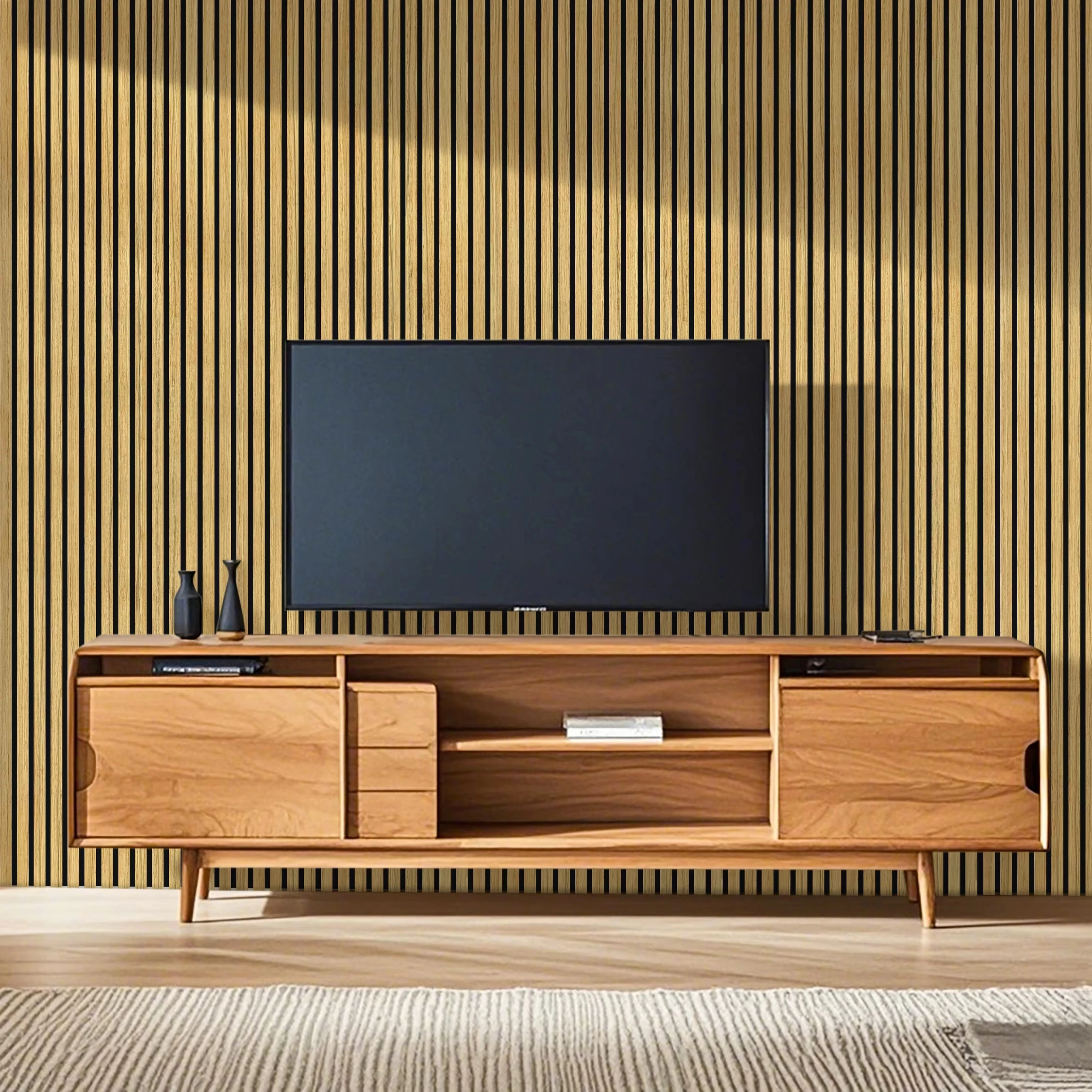 Customized Modern White Square Wooden Slat Panels 3D Model Design Sound Absorption Insulation NRC 1.0 Bedroom Apartment Black
