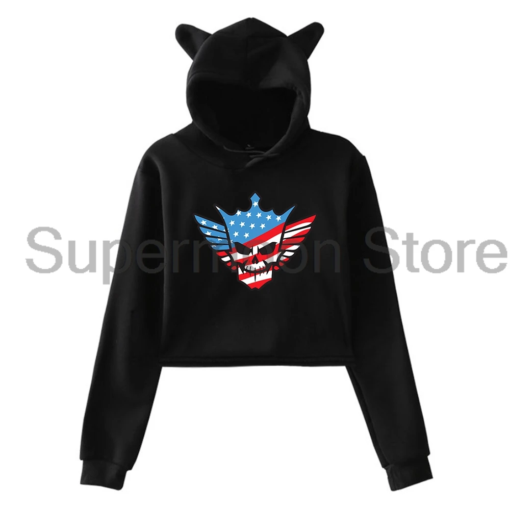 Cody Rhodes Victory Hoodie Female Cat Ears Hooded Sweatshirts Long Sleeve Crop Top Women's Clothes