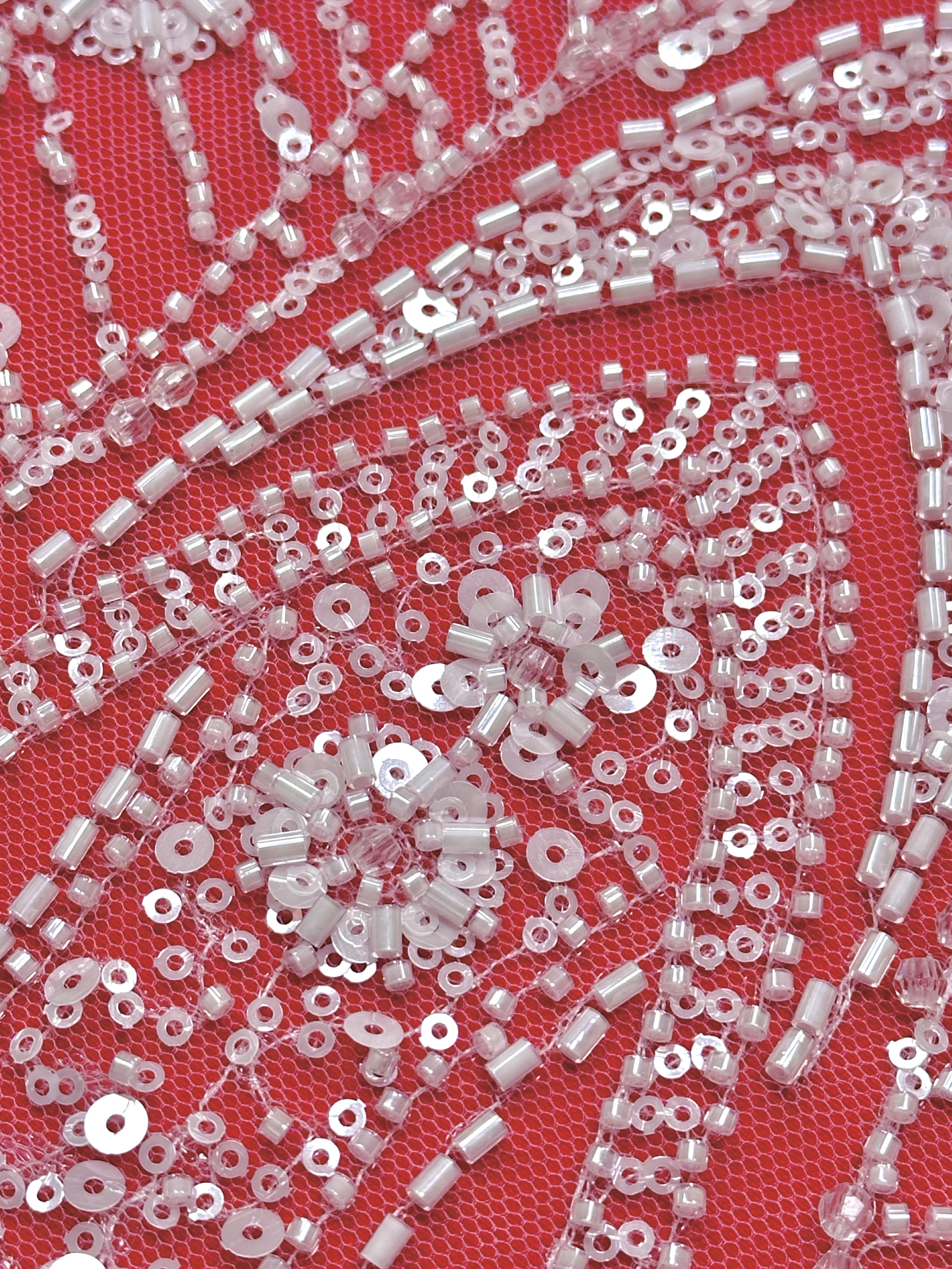 Abito da sposa di fascia alta di colore bianco pizzo pesante fatto a mano con perline paillettes tessuto tulle francese nigeriano per abito da sposa