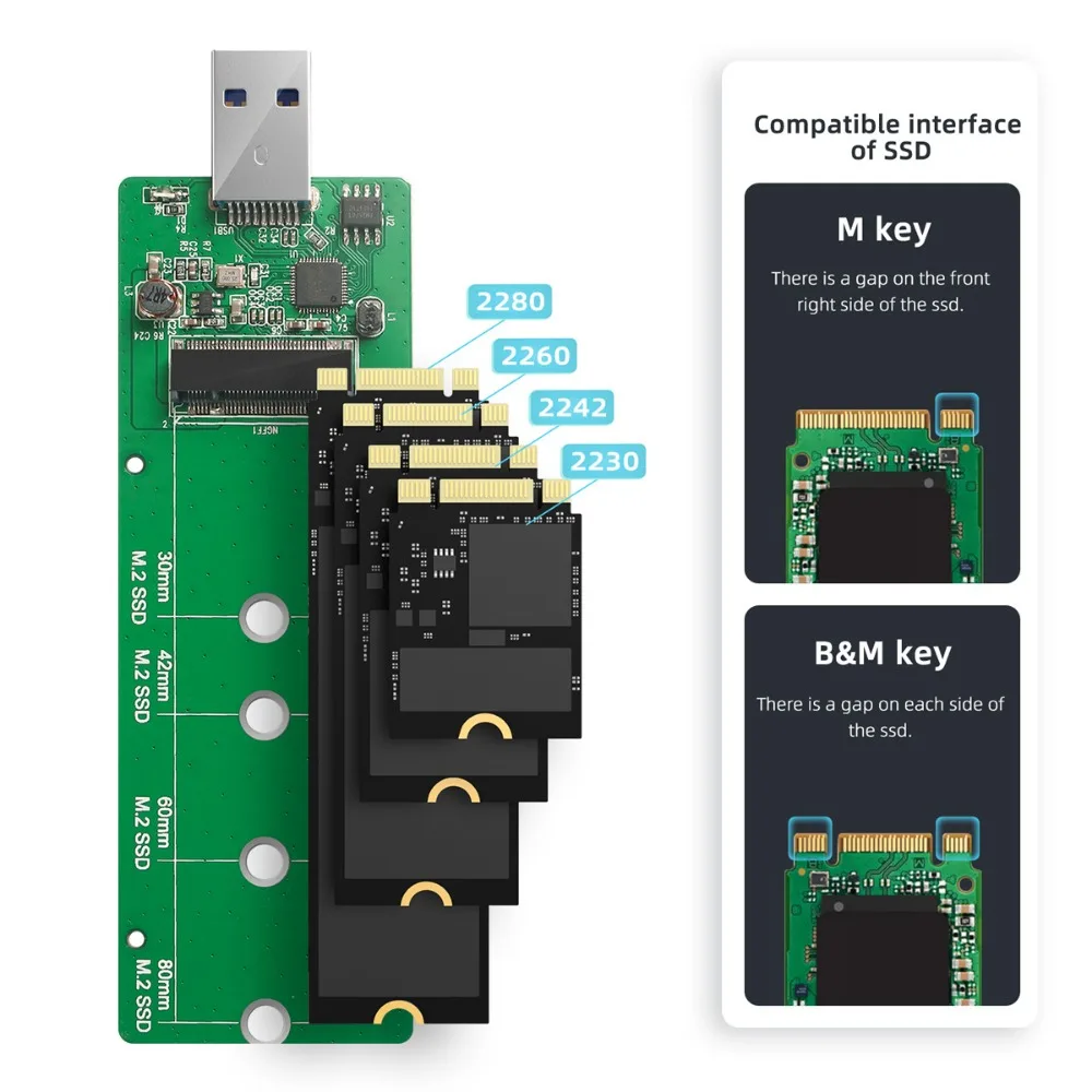 MAIWO-M.2 Gabinete SSD NGFF, SATA para USB 3.0, Caixa adaptadora para NGFF SATA SSD Disk Box, 2230 2242 2260 2280 M2 SSD