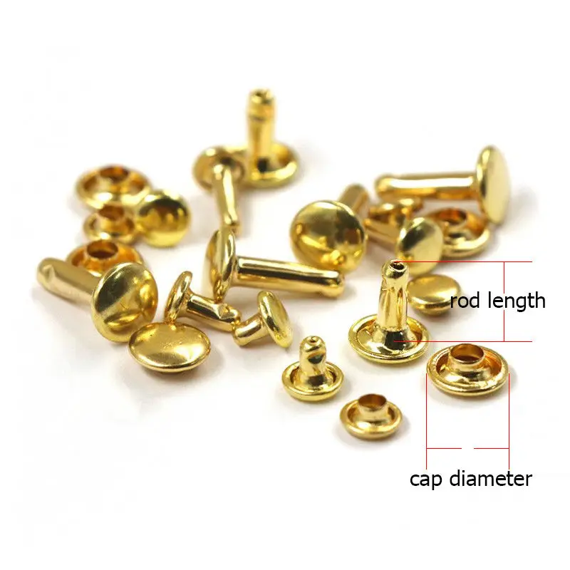 100pcs Brass Round Double Cap Rivets Stud Rivet Collision Nail Leather Craft Bag Belt Clothing Garment Shoe Decor Fastener