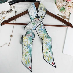 116×6cm 100% Mulberry Silk Scarf For Women Luxury Double-Layer Double-Sided Printed Twill Shawls Bag Decoration Long Size Autumn