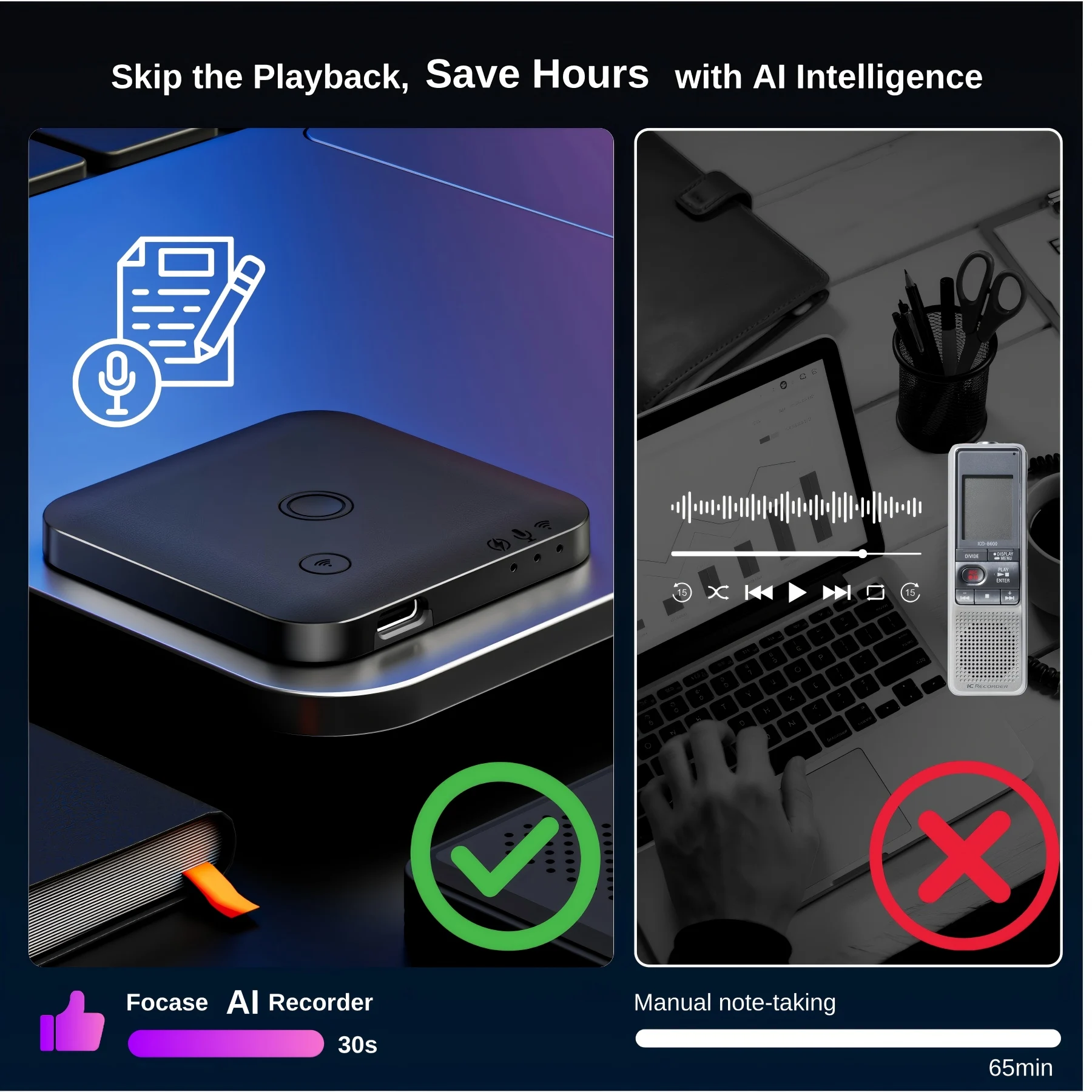 128G Mini AI Voice Activated Recorder with Transcription to Text, Transcribe & Summarize & Translation, Phone Call Recorder