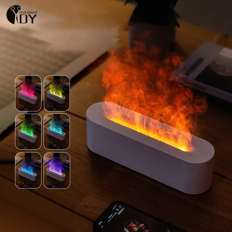 

Newest RGB Flame Aroma Diffuser USB Ultrasonic Air Humidifier With LED Lighting Simulation Colorful Flame Fragrance Machine