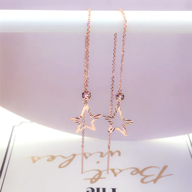 

585 purple gold plated 14k rose gold hollow star Ear line classic light luxury original earrings for women wedding jewelry