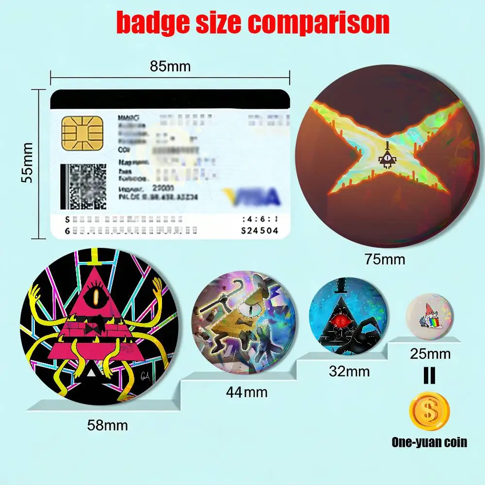 Character illustration Gravity Bill Cipher Badge on Backpack Clothes decoration Tinplate Round Brooch Funny Custom Gifts