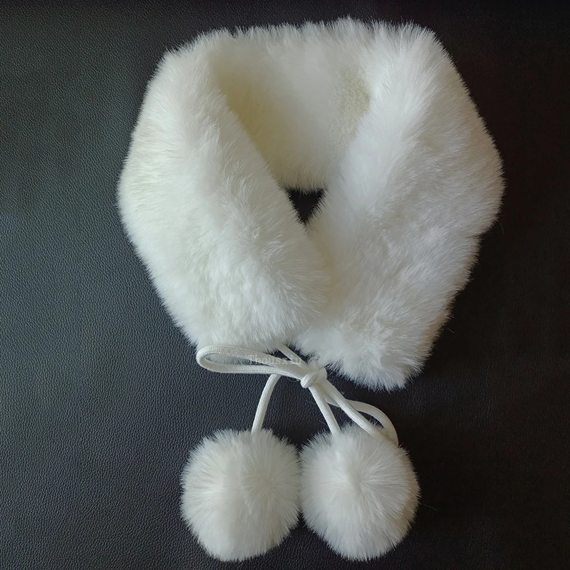 

Imitation Rabbit Fur Scarf Women Warm Winter Fur White Plush Scarf Cute Tie Rope Neckerchief Neck Protector with Ball Shawl