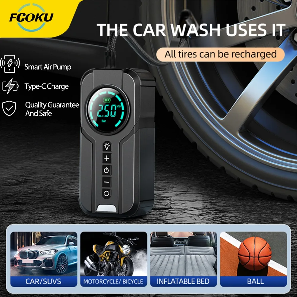 

FCOku Smart Air Pump Portable Wireless Digital Electric Inflator Pump Inflatable for Auto Motorcycle Bicycle Tire Tyre Balls New