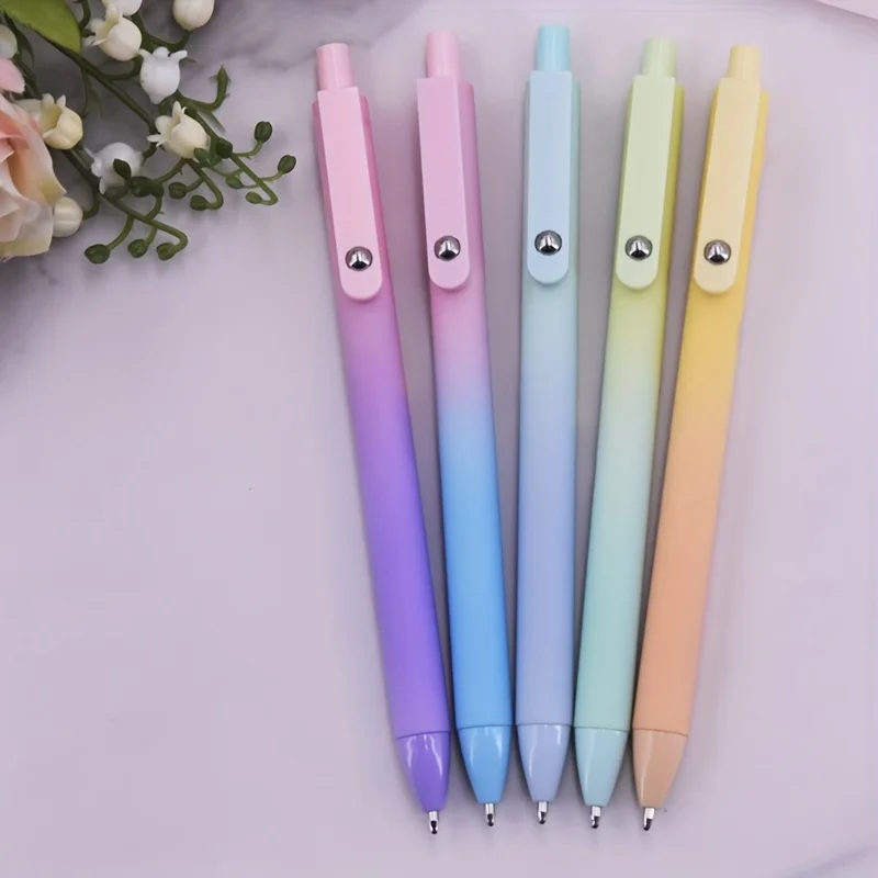 

5-Pack of Gradient Color Macaron Series Retractable Gel Pens, Aurora Gradient, Smooth Writing, No Ink Breakage, Essential for Office and Study, High-Value Pen