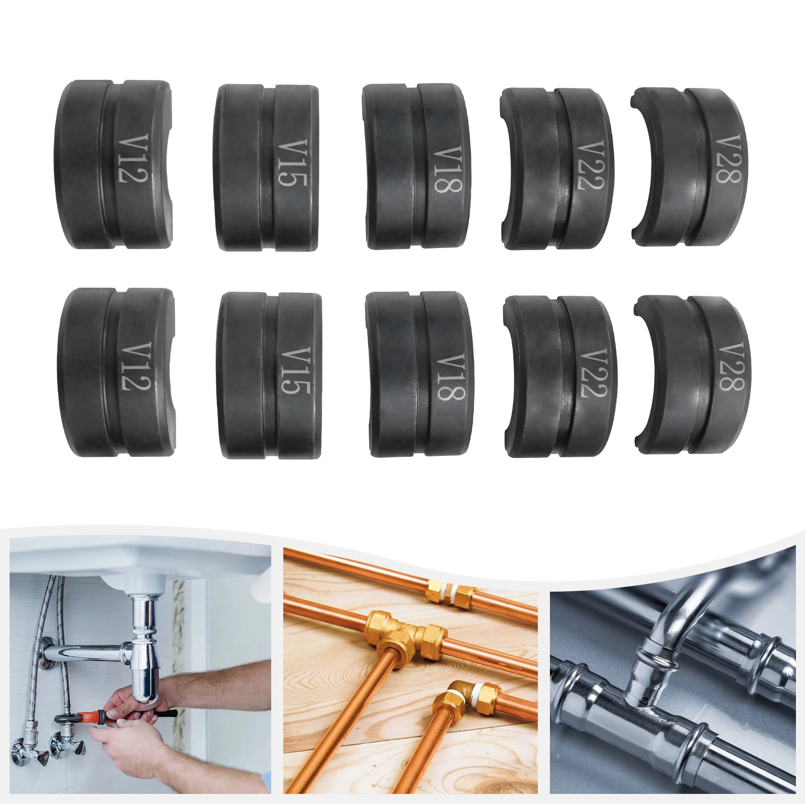 Matrices de sertissage de tuyaux hydrauliques, 5 pièces, mâchoire de presse v-contreur V12/15/18/22/28MM pour tuyaux en plastique, sertissage de tuyaux SS