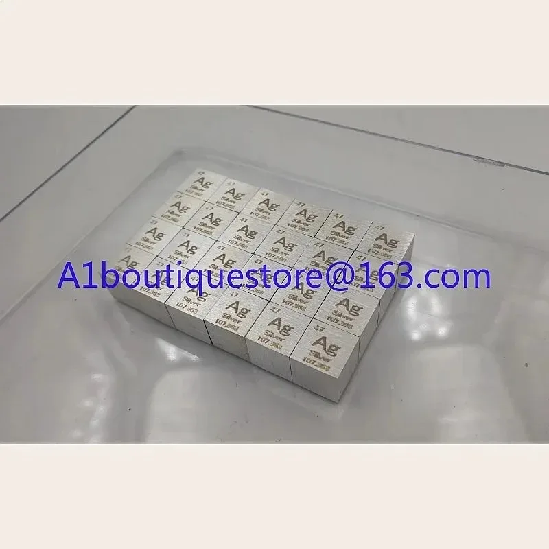 1 Piece 99.9% Pure Silver Ag 10mm Cube Carved Element Periodic Table Polished Model