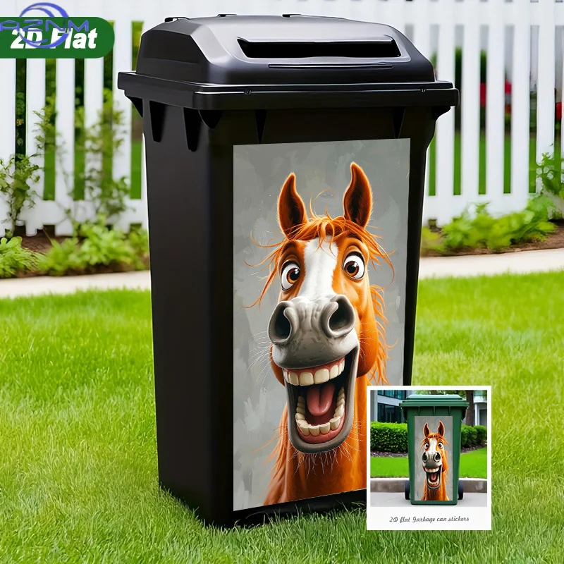 Trash Can Sticker Cartoon Horse Head with Funny Expression Design, Self-Adhesive Wall Decal for Kitchen Trash Can Decoration,