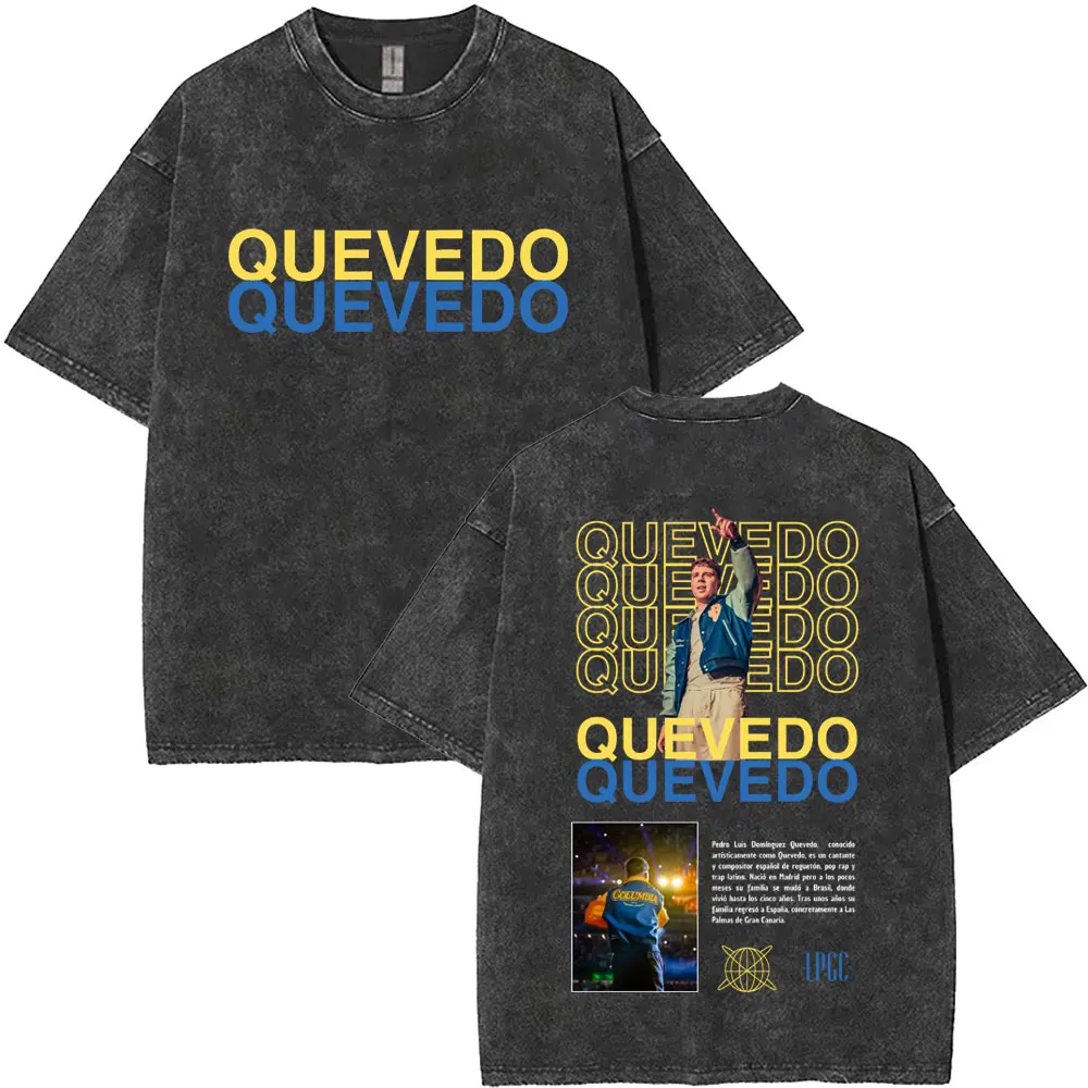 غسلها خمر QUEVEDO 2025 BUENAS NOCHES LATAM جولة تي شيرت الرجال النساء موضة الهيب هوب المتضخم تي شيرت عادية ريترو تي شيرت