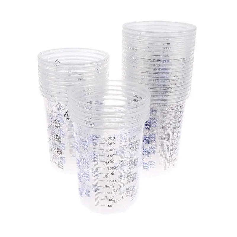 10/50Pcs Paint Mixing Calibrated Cup Plastic Paint Mixing Cups 600ml Mixing Pots^~