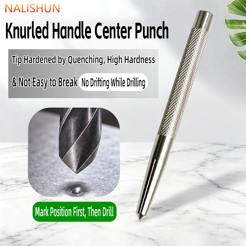 High Hardness Center Punch, Knurled Anti-slip Handle, Metal Marking Locator for Drilling Auxiliary Work