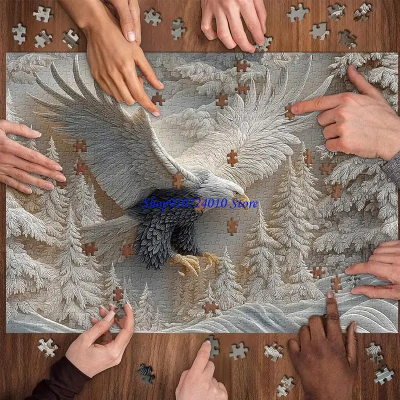 

77HD The Carved Accipiter Conundrum Puzzle 1000 Pieces, Challenging Bald Accipiter Puzzle Game for Adults, Artistic Wildlife