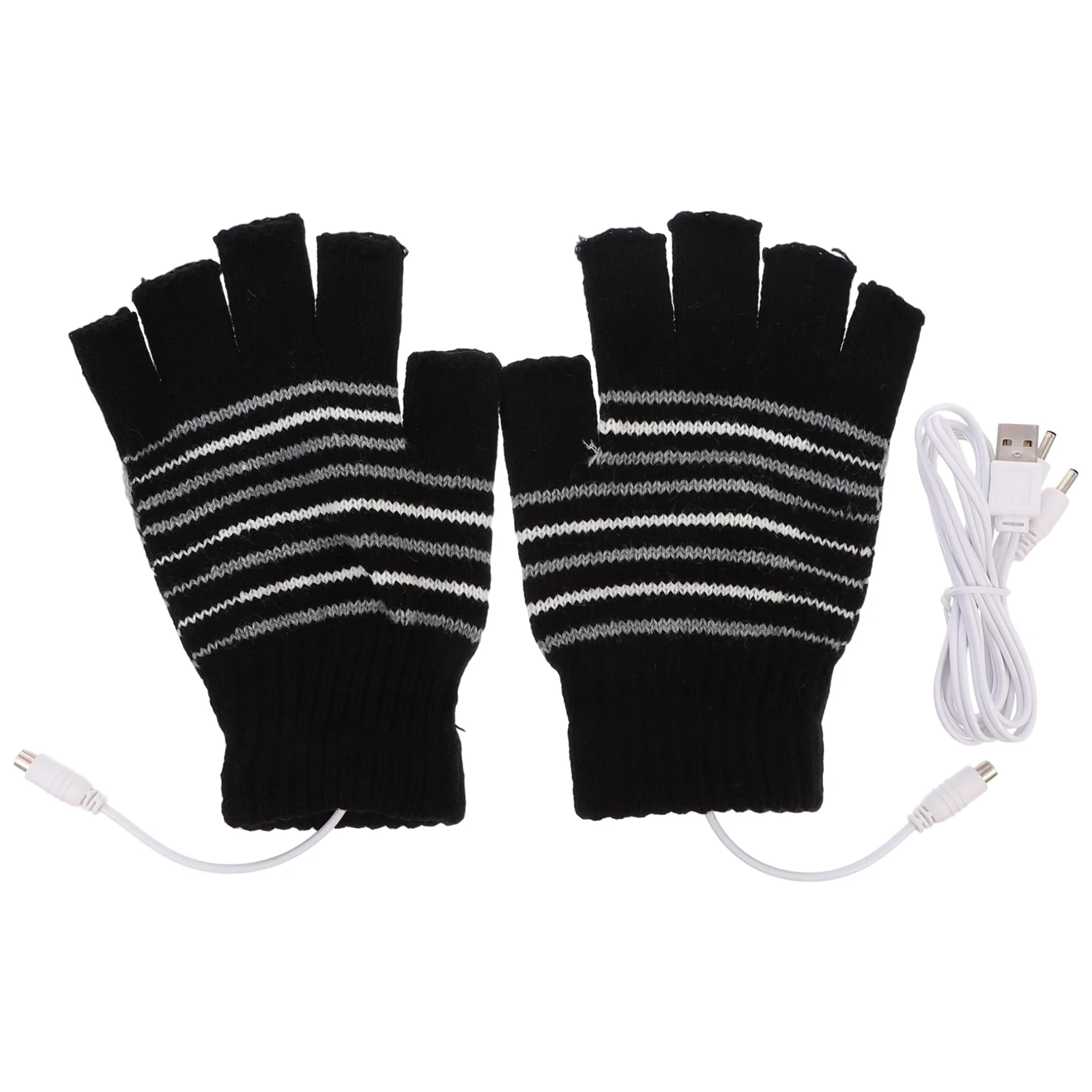 USB Heated Gloves Thermal Laptop Woolen Yarn Winter Unisex Half Finger Hands Warmer Mitten Electric Fingerless Mens Work