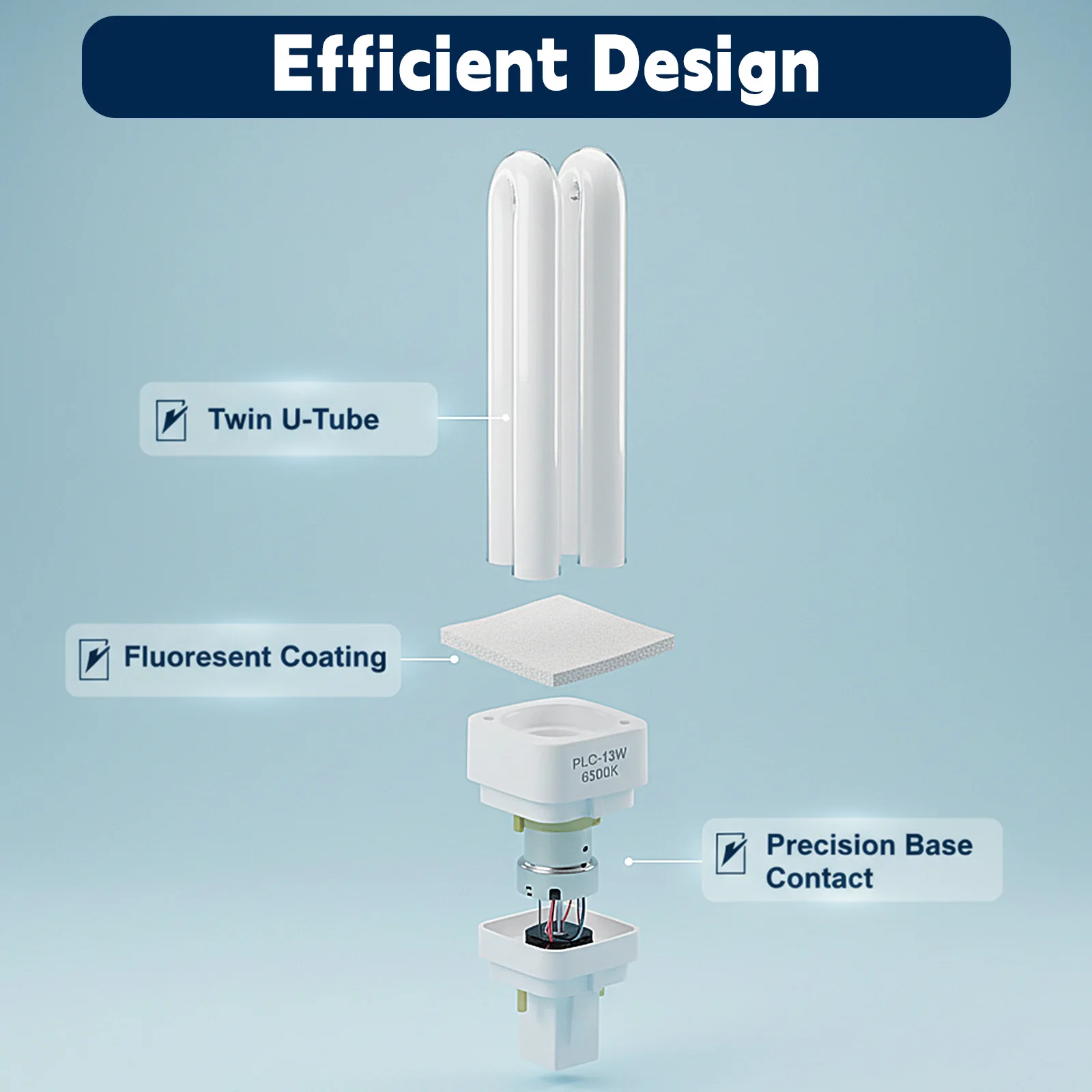 4 قطعة لمبات الفلورسنت المدمجة 13 واط 2 الشق مصابيح كهربائية مصباح أنبوبي مزدوج للإضاءة الفعالة لسقف الحمام #3
